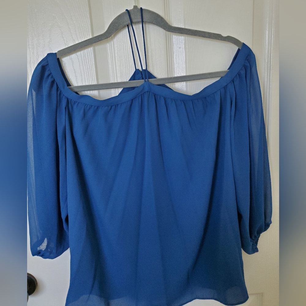 1 State  Off-Shoulder Blue Blouse